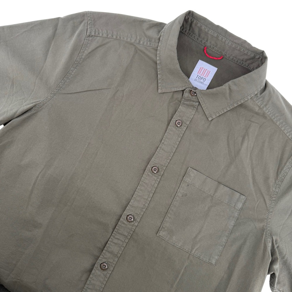 Topo Designs Men's L Short Sleeve Button‎ Up Shirt Olive Green Outdoor Gorpcore
